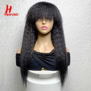 Pelucas sintéticas Pelucas de cabello humano liso y rizado con flequillo Pelucas hechas a máquina rectas Yaki con flecos Pelucas sin pegamento no Remy HairUGo 180% 240328 240327