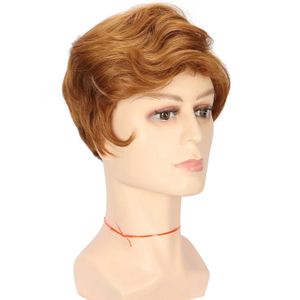 Pelucas sintéticas Pelucas de encaje Peluca sintética para hombre Pelucas de pelo amarillo dorado corto y rizado con flequillo para uso diario masculino Disfraz Fiesta de carnaval Peluca natural 240328 240327