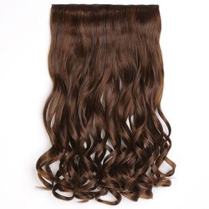 Synthetic Wigs Long Curly Clip In One Piece Hair 5 Clips False Brown Black Pieces For Women WH0533