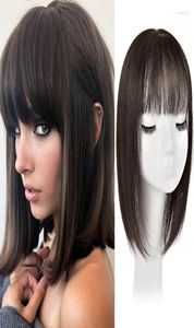 Pelucas sintéticas lupu marrón negro largo liso, topper con flequillo, piezas de cabello humano clip en falso para mujeres kend226010395