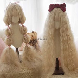 Perruques synthétiques Meifan Synthétique Super Long Lolita Wig avec frange coiffure tressée à la main avec Claw Double Ponytail Costume Party Wig HKD230818