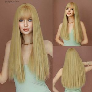 Perruques synthétiques NAMM Ombre Blonde Wig For Women Daily Party Long Straitement Wig Natural Synthetic Hair Fashion Wig with Bangs Fibre résistant à la chaleur Y240401