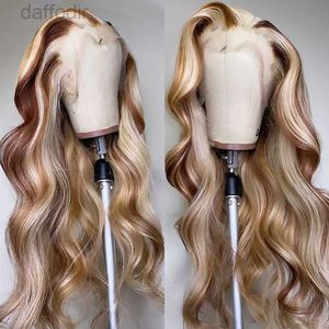 Perruques synthétiques Cheveux péruviens Blonde Highlight Lace Front Wig Body Wave 13X4 Lace Frontal Wigs Honey Blonde Color Synthetic Cosplay Wigs pour femmes noires 240308