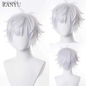 Perruques synthétiques RANYU Blanc Hommes Perruque Courte Droite Synthétique Anime Cheveux Haute Température Fiber pour Cosplay PartyL231024