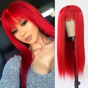 Perruques synthétiques perruque rouge pour femmes longues avec frange cheveux raides naturel mignon fête quotidienne