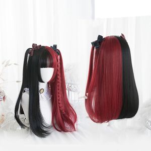 Perruques synthétiques SHANGKE rouge noir blond blanc Lolita pour femmes longue ligne droite avec frange Genshin Impact Cosplay 230314