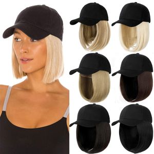 Perruques synthétiques SHANGZI Casquette de baseball Perruque Chapeau synthétique avec perruque de cheveux Perruques noires naturelles Naturellement Casquette avec perruque Chapeau Perruques Bobo Réglable Femmes 230518