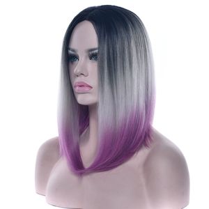 Pelucas sintéticas Soowee pelo corto Bob pelucas 12 colores pelo sintético negro a gris púrpura Ombre para mujeres sombreros rectos peluca Cos
