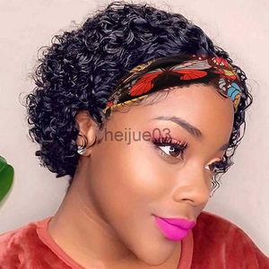 Perruques synthétiques Wig Synthetic Band Band 6inch Curly Women's Band Band Machine complète Machine à cheveux courts sans mon glue pour femmes noires Utiliser quotidiennement x0715