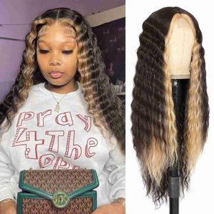 Perruques synthétiques Wig Synthetic Lace Wig Fome Wolade Bonde profonde Curly Blonde Cosplay Wig 28inch Ombre Lace Wigs Fibre haute température Miracle HKD230818