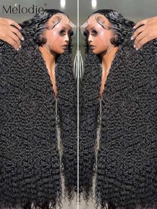 Pelucas sintéticas Pelucas sintéticas Melodie 40 42 pulgadas sin cola 13x4 pelucas de cabello humano con frente de encaje rizado peluca Frontal de onda profunda 13x6 para mujeres completa 250% brasileña 240329