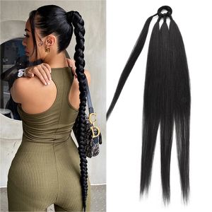 Pelucas sintéticas tail s Trenzas de boxeo sintéticas Wrap Around Chignon Tail con anillo de banda de goma 26 pulgadas Brown Ombre Braid DIY 230629