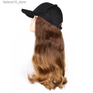 Perruques synthétiques TMT chapeau perruque pour femmes cheveux synthétiques 22 pouces de long vague de corps chapeau de baseball avec cheveux raides ombré brun blond gris casquette perruque Q240115