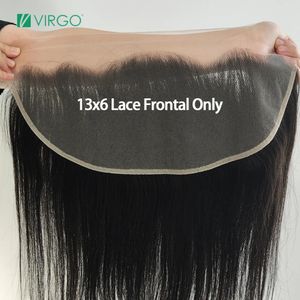 Perruques synthétiques Virgo 13X6 Hd lace front seulement cheveux humains transparents droits pré-perte invisible cousu 231215