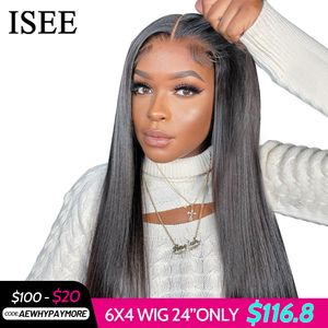 Perruques synthétiques Wear Go Glueless Wig ISEE HAIR Malaysian Straight 6x4 HD Lace Closure Human Hair Ready To Pre Cut plumé 230630