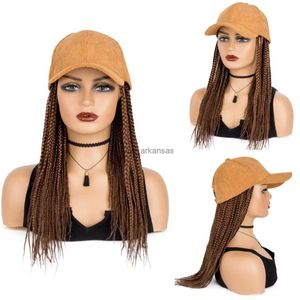 Perruques synthétiques WIGERA tressé casquette de baseball perruque en vente boîte tresse cheveux avec chapeau brun foncé synthétique cheveux casquette perruque pour femmes HKD230818