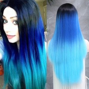 Parrucche sintetiche Wignee Parrucca diritta Sintetica Capelli lunghi resistenti al calore Parte centrale Nero Blu s per le donne Cosplay Rosa Viola Ombre 230227