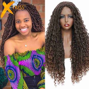 Pelucas sintéticas X-TRESS Faux Locs Peluca trenzada delantera de encaje sintético con pelo de bebé Trenzas de ganchillo de 28 pulgadas River Goddless Locs con peluca de pelo rizado Q240115