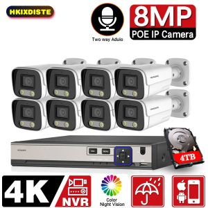 Système 4K 8MP Super HD Sécurité de surveillance IP Caméra IP Bullet Alarme blanche IR Couleur Vison Vison CCTV Twoway Audio Poe NVR Système