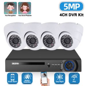 Système 5MP CCTV IP DVR Home Security Camera System 4CH DVR Kit de détection de visage extérieur DOME CAMER