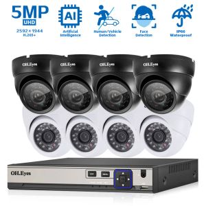 Système 5MP Poe Security Camera Set Dome Black Outdoor Termroproof 8CH NVR Kit 4K CCTV VIDEO VIDEO SYSTEM SYSTÈME SYSTÈME KIT 8 CALAGNE