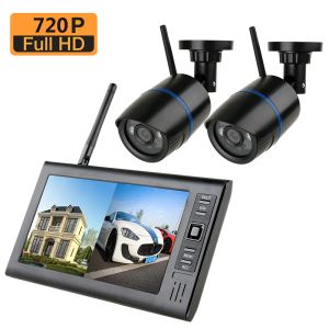 Système 7 pouces TFT Digital 2.4g Cameras sans fil vidéo audio vidéo moniteurs 4ch Quad DVR Sécurité Système avec IR Night Light 2 Camera