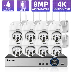 Sistema 8CH 8MP Cámaras de seguridad CCTV Sistema Kit de vigilancia de video para el Home WiFi PTZ Cámara IP al aire libre Detección humanoides 4K Poe NVR set