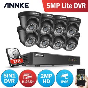 Système Annke 1080p CCTV Camera DVR System 8pcs étanche 2,0MP HDTVI Black Dome Caméras Home Video Subsuilance Kit Motion Détection de mouvement