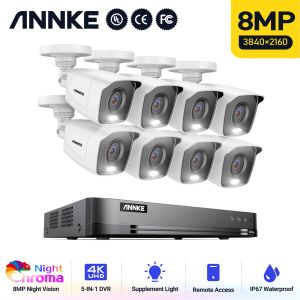 Sistema Annke 4K Ultra FHD Sistema de video vigilancia 8 CH Registrador DVR Outdoor 4K Cámaras de seguridad de 8 MP Cámaras de video CCTV de 8MP Cámaras de video CCTV