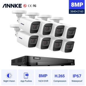 Sistema Annke 4K Ultra HD Video Security System de 16ch 8MP H.265 DVR con 8 piezas de 8MP Cámaras de vigilancia impermeable al aire libre CCTV Kit