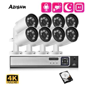 Sistema Azishn 4K Ultra HD 8MP Cámara de seguridad para el hogar Cámara de seguridad para el hogar al aire libre CCTV Cámara de vigilancia doméstica