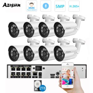 Sistema AzisHn 8Channel H.265+ 5MP Cámara de seguridad Poe Sistema de la cara Registro NVR Cámara IP al aire libre Registro de audio Kit de vigilancia de video casera