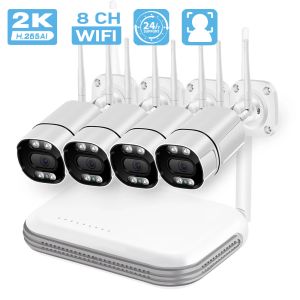 Système Bester 8CH NVR Wireless CCTV System 3MP HD Audio Outdoor WiFi Camera Face Detection P2P Sécurité Video Subriter WiFi Kit