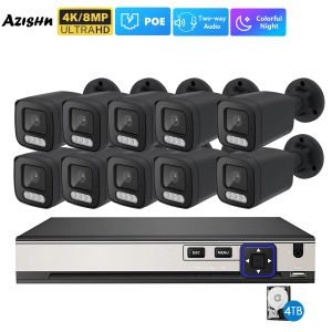 Système Full Color 8MP 4K Human Detect Security Camera System Poe NVR Kit CCTV Video Enregistrement bidirectionnel Camera de surveillance audio XMEYE