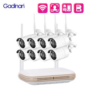 Système Gadinan 8ch CCTV Sécurité Caméras Système 3MP HD WEBCAM H.265 Kit de surveillance vidéo Outdoor 2.4G / WiFi IP Camer Poe NVR Set