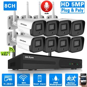 Système H.265 5MP Système de caméra CCTV sans fil 8CH Kit NVR WiFi Outdoor Termeproof Bullet Security Sécurité Système de caméra IP Set 4ch