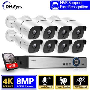 Système H.265 8CH 8MP POE POE Audio Record Security Camera System System Poe IP Camera IR Outdoor Imperproping CCTV Video Studenance 4K NVR