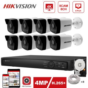 Système Hikvision IP Security Kit 4k 8ch Poe NVR Hikvision Poe IP Camera 4MP DS2CD1043G0I Sécurité extérieure 30m Plug et play H.265