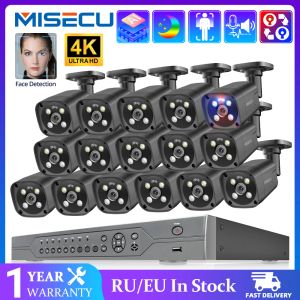 Système MISECU H.265 Ultra HD 4k 16ch Poe Security Camera System 8MP Smart AI Face Night Face Detect CCTV Video Surveinc Set 4TB