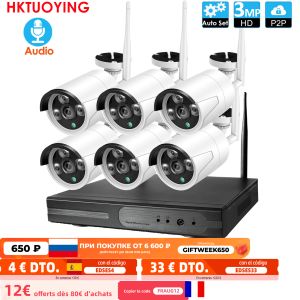 Système Plug et Play 6CH 3.0MP HD Wireless NVR Kit P2P 3MP Indoor Outdoor IR Vision Night Security 3.0MP IP Camera WiFi CCTV Système