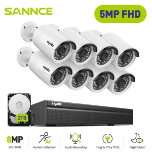 Système Sance 8CH 5MP POE NVR Kit CCTV Sécurité Système 5MP / 3MP IR IP66 Sense de surveillance vidéo de la caméra IP extérieure IP66