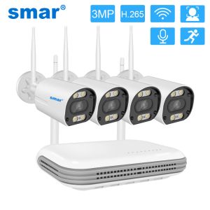 Système SMAR H.265 3MP HD Wireless CCTV Système bidirectionnel AUDIO IPROPHER WIFI IP Sécurité Caméra 8CH P2P NVR VIDEO SURVEILLANCE