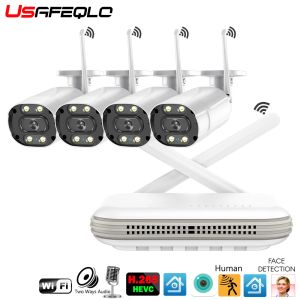 Système USAFEQLO 8CH SYSTÈME DE CCTV sans fil H.265 WiFi 8CH 3MP 4CH 5MP NVR OUTDOOR CAME SYSTÈME DE SÉCURITÉ IP SYSTÈME WIFI VIDEO VIDEO