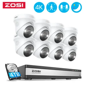 Système Zosi 16CH 4K POE VIDEO VIDEO SURVEILLANCE CAME SYSTÈME NVR Kit AI Human Detect 8MP Color Vision Night Vision IP Cameras Sécurité CCTV