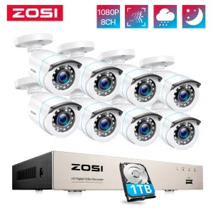Système Zosi 8ch Home Security Camera System 1080p H.265 + DVR 8PCS 1080P / 2.0MP CHAMPS CCTV CCTV Kit DVR de surveillance vidéo