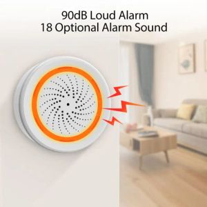 Sistemas Tuya Zigbee Alarma de sirena inteligente con temperatura y sensor de humedad 90dB Light Light Home Security Alarm Funciona Aplicación SmartLife