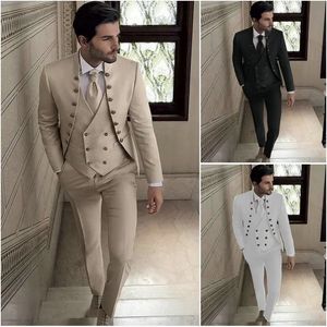 SZMANLIZI 2024 Terno Slim Fit sur mesure garçons d'honneur costumes de mariage Beige pour hommes marié Tuxedos 3 pièces col montant costumes pour hommes 240125