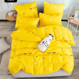 Ensemble de literie T ALL Pur coton Couleur pure A B motif double face Dessin animé Simplicité Drap de lit Housse de couette Taie d'oreiller 4 7pcs T200706