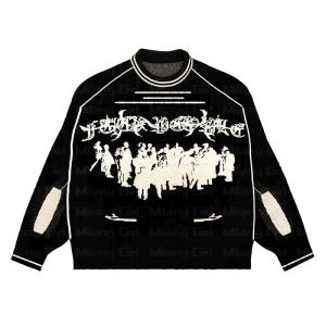 Camiseta Ropa informal estilo Hip Hop Suéter de punto Hombres Mujeres Patrón gótico Hassett Suéter de gran tamaño Jersey Invierno Harajuku Suéter de algodón