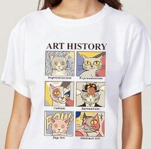 Camiseta kuakuayu HJN Historia del Arte gato divertido impreso camiseta mujer manga corta algodón moda cuello redondo estampado Tops